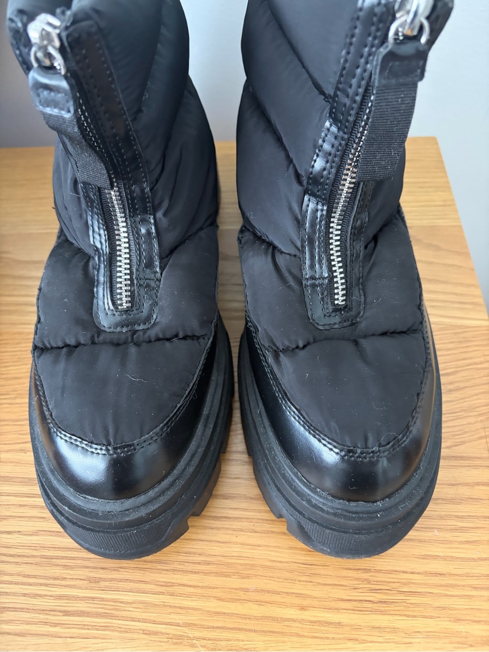 Black Quilted Front-Zip Platform Boots